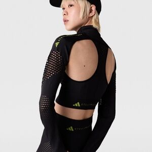 Adidas x Stella McCartney Black and Neon Green Cut-Out Sports Bra and Sleeves